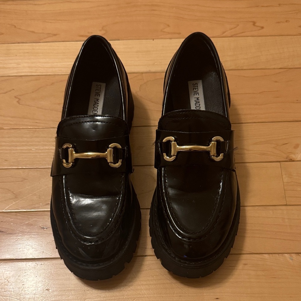 Steve Madden Black Loafers with Gold Accent